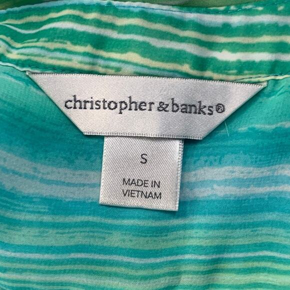 Christopher & Banks Womens Small Sheer Long Sleeve Half Button Striped Blouse - Picture 5 of 6